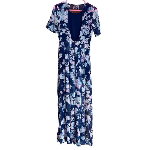 BCBG Generations Dress Womens 0 Short Sleeve Pleated Maxi Watercolor Floral NWT - Picture 2 of 10